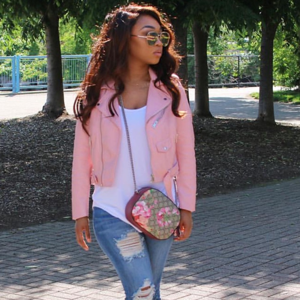 Zara Pink Moro Faux Leather Jacket